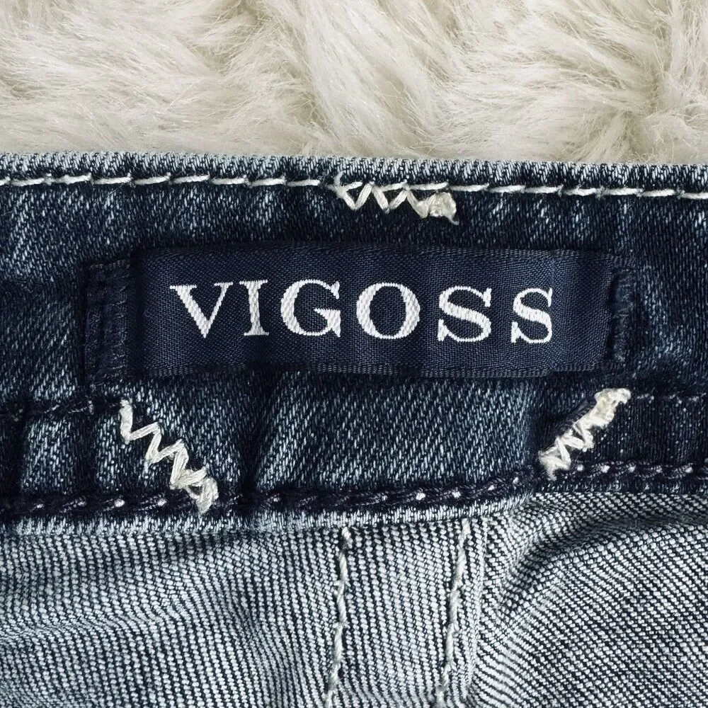 Vigoss Capri Jeans 8 (30x21) Blue Embellished Sequin Denim Stretch Womens Casual